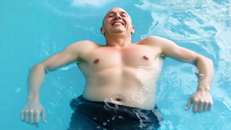 An image of a person in a hydrotherapy pool with water jets, showing muscle recovery or relaxation