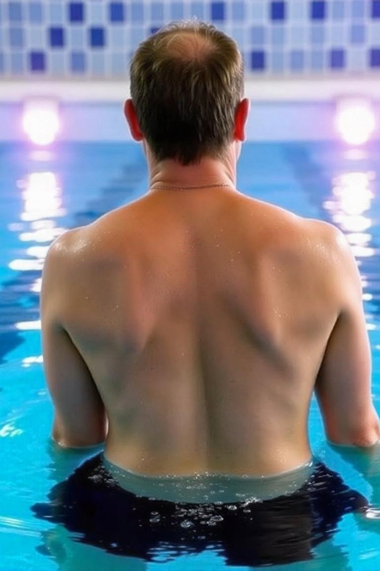 An image of a person with chronic back pain in a therapy pool