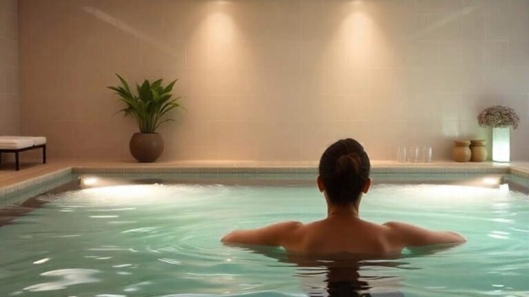 An image of someone in a calming hydrotherapy pool with soft lighting